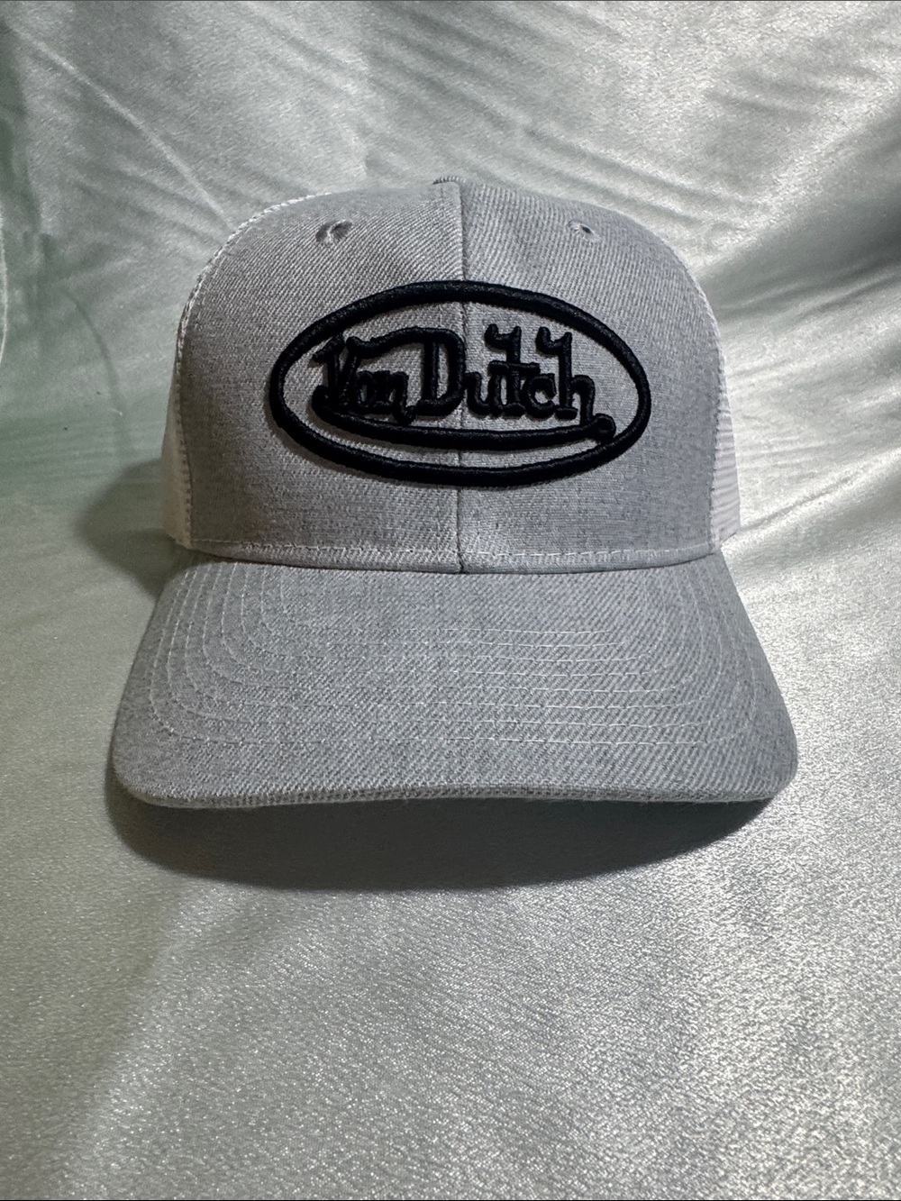 Von Dutch Light Gray Trucker Hat with Black Logo Patch🔥New!